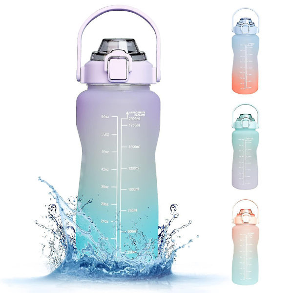Flaska med Er, 2l flaskor med sugrör Bpa, 2 liters läckagesportflaskor[HK] Pink