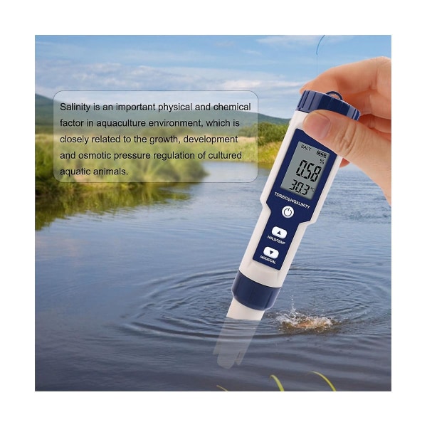 5-i-1 digital vandkvalitetstester Tds/ec/ph/saltindhold/temperaturmåler til pools akvarier Drinki([HK])