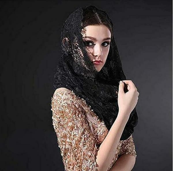 Latinsk messe slør Blomstrende kapellslør Hodeplagg Glitrende Mantilla Slør for kirken (1-4)Merk[HK]