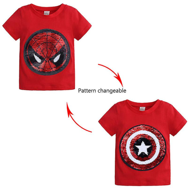 Lasten lyhythihainen T-paita Boy Spiderman T-paita Captain America's Shield Top baby Lasten kuviolliset vaihdettavat paidat[HK] Red 140