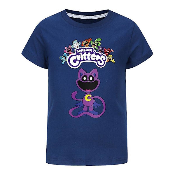 7-14 år Børn Drenge Piger Smilende Critters CatNap T-shirt Trykt Kortærmet Sommer Casual Tee Tops T-shirt Gave[HK] Navy Blue 9-10 Years