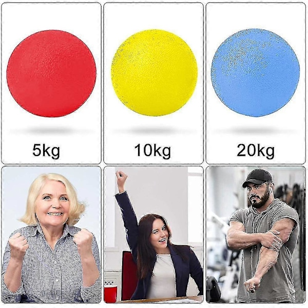 Käsiterapiapallot, 3 kpl, sormien ja ranteiden harjoitteluun, käsipallot [HK] Yellow-red-blue