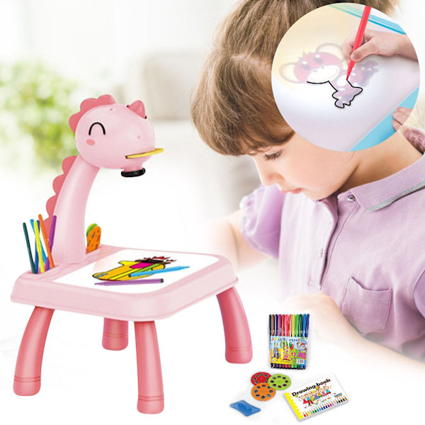 Børns Smart Dinosaur Style Projektor Skrivebord Med Lys & Musik Læring Maleri Maskine Legetøj 5ml[HK] Pink