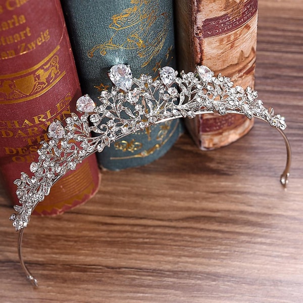 Brude Prinsesse Krone Zirkon Hår Tiara Elegant Hårbånd Bryllup Hårpynt Gave