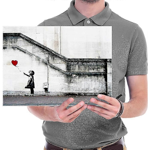 Konsttryck på duk Väggkonst Banksy Graffiti Flicka Med Röd Ballong Grå Kärleksbilder Målningar För Vardagsrum Sovrum Storlek:20*30cm[HK]