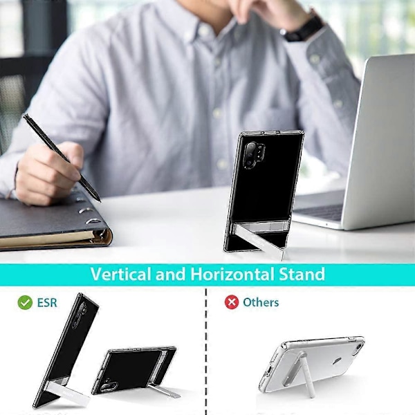 Metallstativ Kompatibelt med Galaxy Note 10 Plus Skal, Vertikalt och Horisontellt Ställ, Förstärkt Fallskydd, Flexibelt TPU-skal för Sa[HK] standard Black