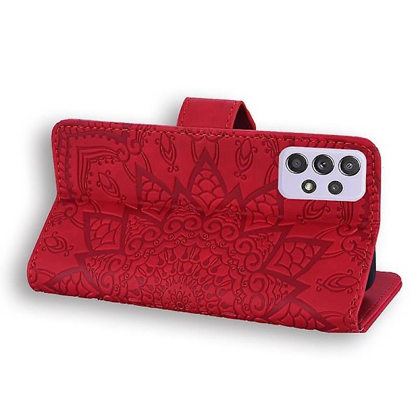 Plånboksfodral för Samsung Galaxy A52/A52S Premium PU Läder Flip Cover Mandala[HK] Red