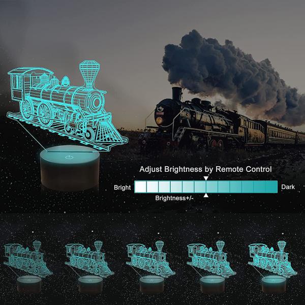 Shxx tåg nattljus, ammonitångtåg 3d illusionslampa för barn, 16 färger som ändras med fjärrkontroll och timer Xq-3d6-250[HkkK]