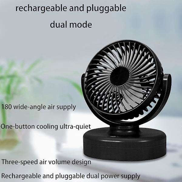 Mini Bilventilator USB Genopladelig Elektrisk Ventilator 3-Hastigheds Ventilatorer til Biler Lastbiler Busser[HK] Black 3000mah