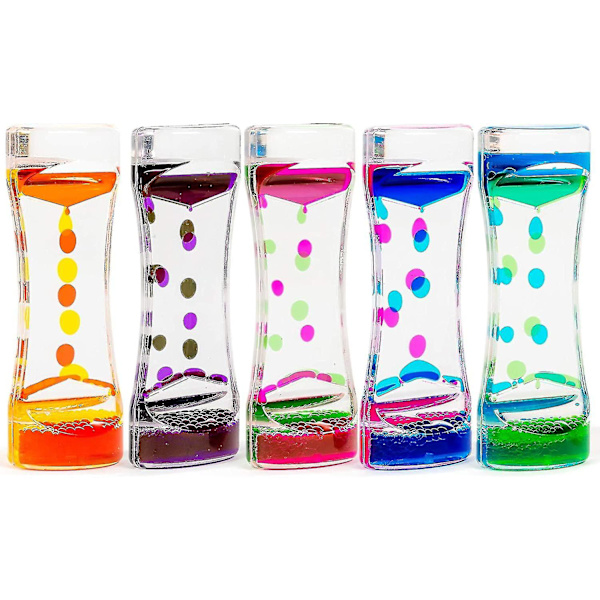 HKK 5 Flytande Timglas, Vatten Timglas För Barn (14,5 cm, 5 Färger) - Sensoriska Leksaker, Fidget Leksaker, Lugnande, Lugnande & Avslappnande