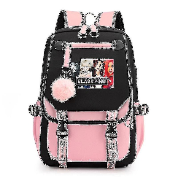 Skolebagg 2022 med USB-lading & hodetelefonport (Blackpink) Blackpink Ryggsekk Laptop Bag [HK]