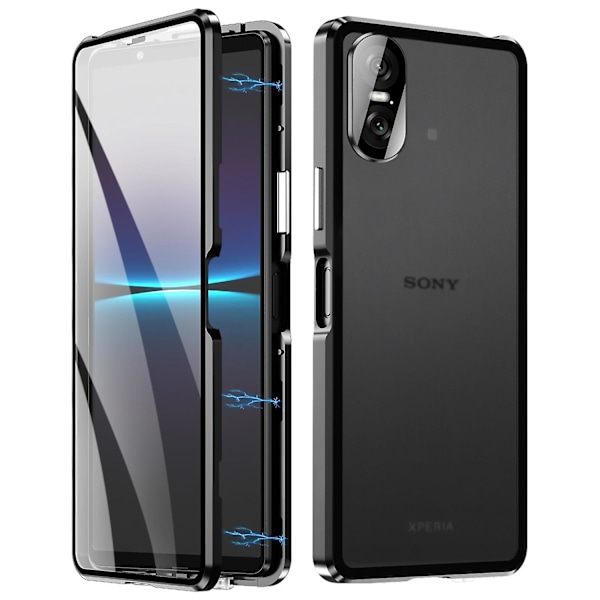 For Sony Xperia 10 VI Herdet Glass Deksel Metallramme Klar PC Bakside Magnetisk Telefondeksel -[HK] Black Multicolor