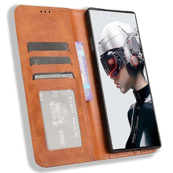 ZTE nubia Red Magic 9 Pro 5G/9 Pro+ 5G Nahkakotelo Magneettinen Käännettävä Lompakkokotelo [HK] Brown