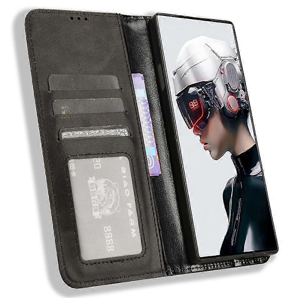 Til ZTE nubia Red Magic 9 Pro 5G/9 Pro+ 5G Læder Etui Magnetisk Flip Wallet Cover[HK] Black