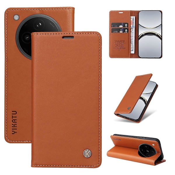 Til Oppo Find X8 Pro 5G Wallet Case YIKATU YK-001 PU Læder Telefon Cover med Stand - Grøn[HK] Brown Multicolor