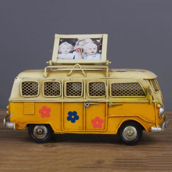 Käsintehty asuntoautomalli rahalaatikolla Vintage bussi-kodinsisustus keltainen[HK]