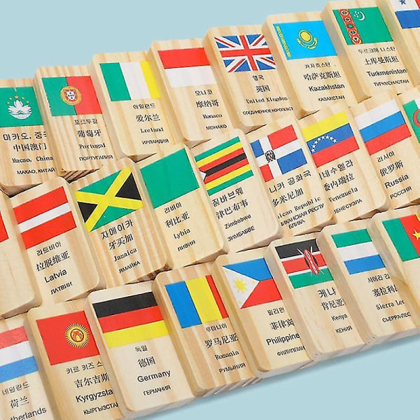 100 kpl Monikielinen maan lippu Domino-puulelut Maailman ymmärtäminen Domino-lohko Varhaiskasvatuksen kognitiivinen peli[HK] China