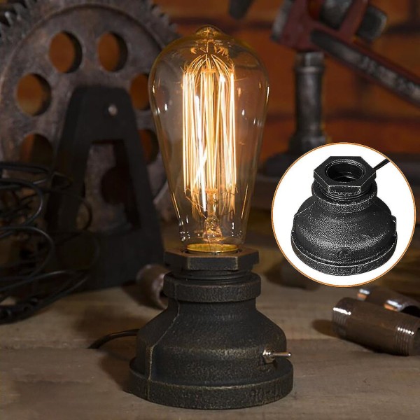 HKK Retro Vintage Bordlampe - Loft Steampunk Vannrør Antik E27 Pære Industriell Lampe Lampe Metall