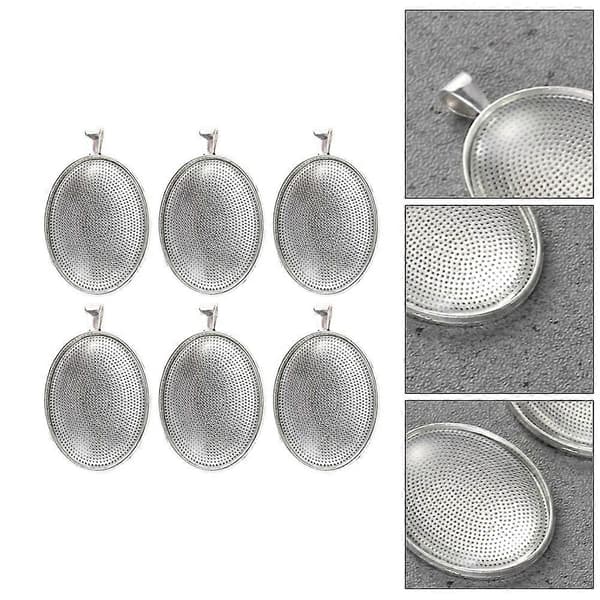 Oval Hängbricka för Smyckestillverkning 6st Silverlegering Hantverkstillbehör[HK]