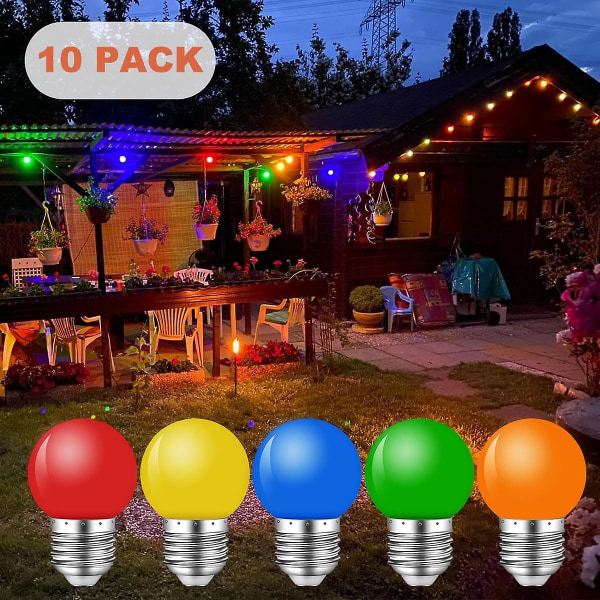 HKK 10-pack färgade LED-lampor, 1 W E27 G45-lampor, LED-färgade miniklotlampor, blandade färger för utomhus inomhussträng, jul, fest