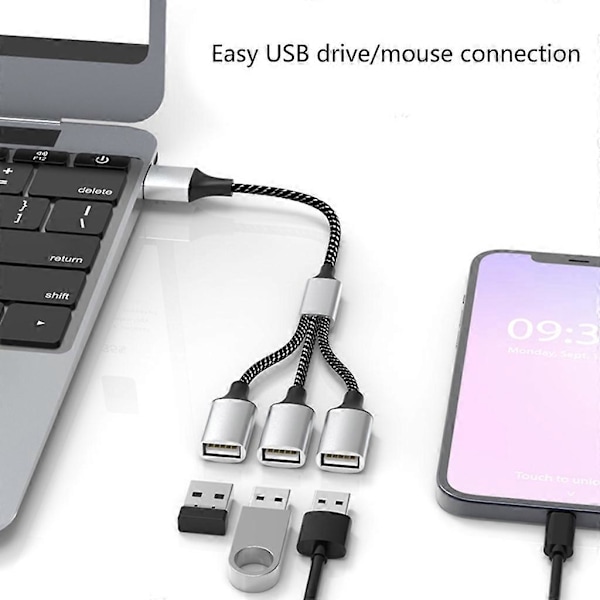 USB C - USB OTG -sovitin, Type C OTG -kaapeli, USB C -uros - 2/3 USB 2.0 -naaras [HK] One for two