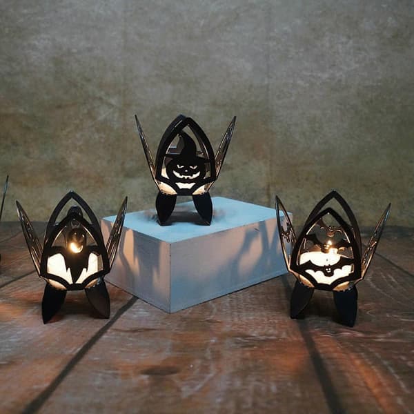 DIY Halloween Järn Pumpa Spöke Fladdermus Spindel Ljushållare Prydnad Ljusstake[HK] Ghost