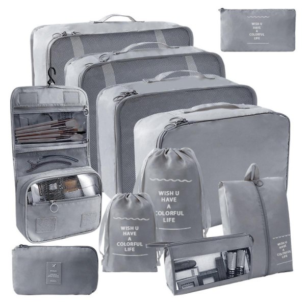 11 stk Reisepakkeorganisatorer Reisepakkekuber til koffertsett Bagasjeorganisatorer for koffert Lett reiseveske Essential Bag[HK] grey