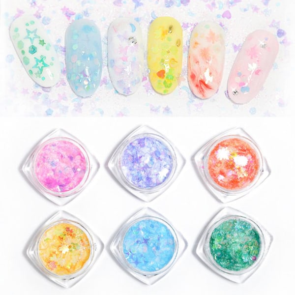6 farger Krystall paljetter Epoxy Resin Mold Filler Dekor Pet Glitter Flakes Stjerner