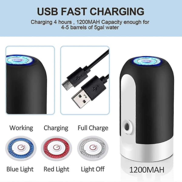 Elektrisk vattenflaskpump, USB-uppladdningsbar automatisk dricksvattenpump, bärbar vattendispenser (svart)[HK]