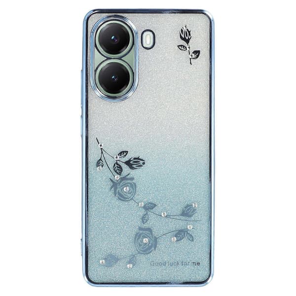 Xiaomi Poco X7 Pro 5G Telefonfodral TPU Blomstermönster Gradient Glitter Blå[HK]
