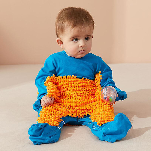 Baby Boys Girls Rengjøring Mop Romper Baby Mop Klær Lang Ermet Krypende Klær Jumpsuit Bomull Baby Mop Dress[HK] Bule Orange 90cm