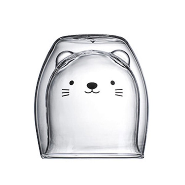 Kaffe Dubbelväggig Glasmugg Jul Anti-Skållning Söta Kreativa Cartoon Te Björnkatt Hund Djur Present Dubbelskiktad[HkkK] Multicolor Kitten