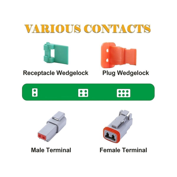 5 set 6-stifts Dt-kontaktsats, vattentät Dt-kontakt, storlek 16 stämplade kontakter, tätningspluggar för bil([HK])