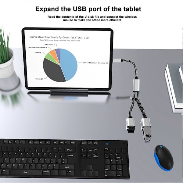 Type A Type-C Hann til Dobbel USB 2.0 Hunn Adapter USB-C OTG Splitter Y Kabel Konverter Støtte[HK]