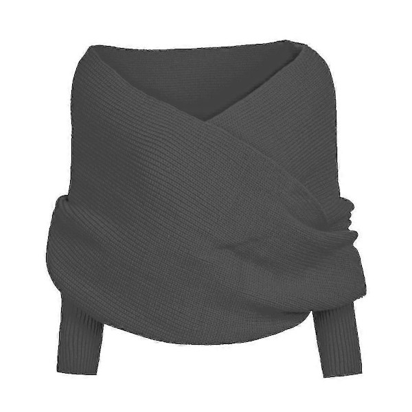 Kvinner Strikket Genser Topper Skjerf Med Erme Wrap Vinter Varmt Sjal Skjerf[HK] DARK GREY
