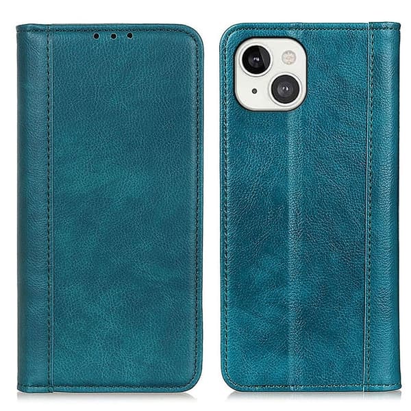 Ægte læder iPhone 13 etui med magnetisk lukning [HK] Grön green