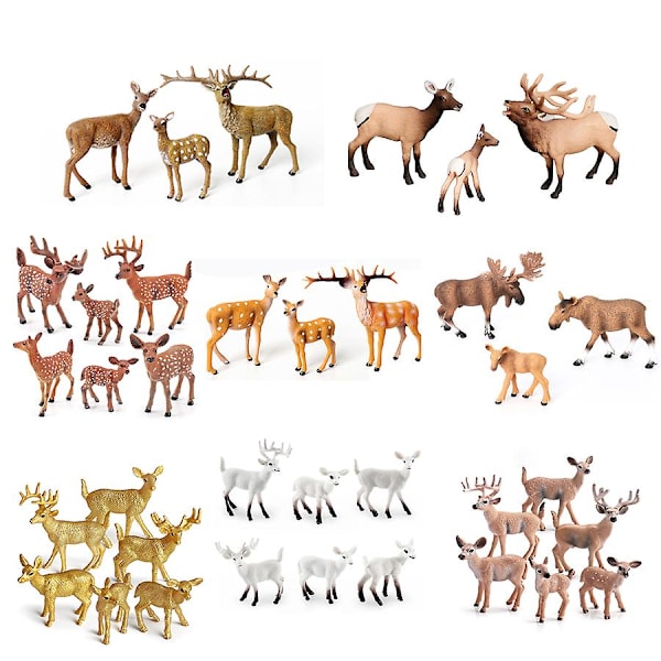 Realisttiska Vilda Djur Skogsdjur Figurer Älg Tjur, Ren, Sika Hjort Familj Figurer Leksakssats Tårta Toppar [HK] moose 3pcs