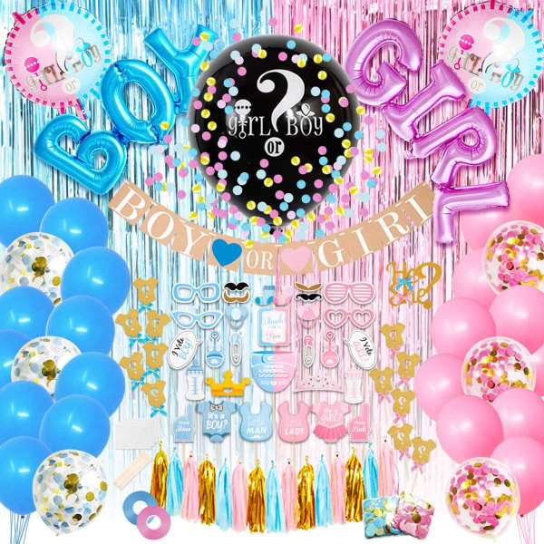 Gender Reveal Party Supplies 105 stykker Baby Gender Reveal Dekorationssæt med 36'' Gender Reveal Ballon, P