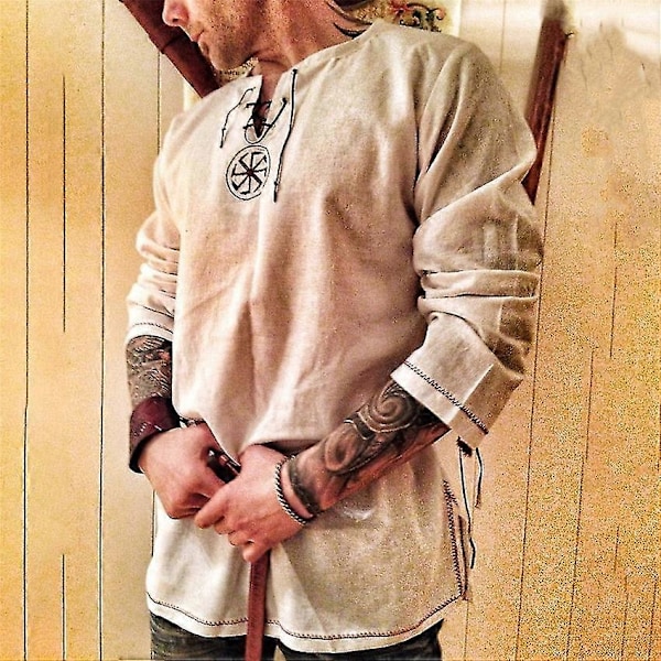 Ridder Cosplay Middelalderkostume Tunika Halloween Kostumer Til Mænd Voksen Viking Pirat Udklædning Fancy Tøj Karneval Skjorter[HK] XL