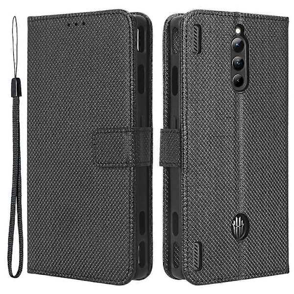 ZTE nubia Red Magic 8 Pro+ 5G / Red Magic 8 Pro 5G timanttikuvioinen PU-nahkainen jalustakansi suojakuori lompakkokotelo [HK] Black