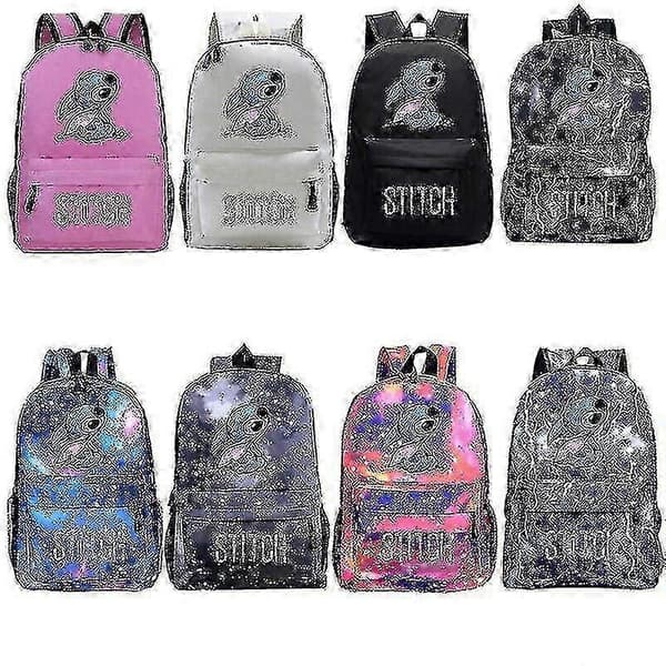 Unisex Ryggsäck med Cartoon Stitch-tryck för Studenter, Skolväskor, Reseväskor_x[HK] Black