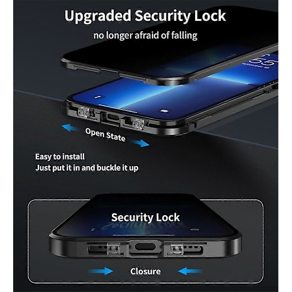 Skal till iPhone 16 Plus Anti-Spy Dubbelsidigt Härdat Glas+Magnetisk Metallram Telefonskal - Svart[HK] Multicolor Blue