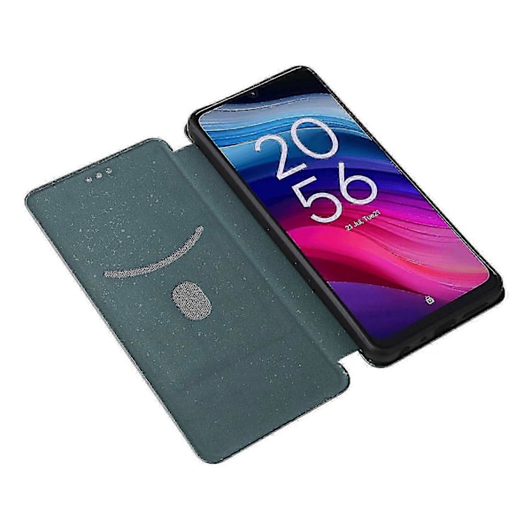 För TCL 505 Mobilskal Kolfibertextur Läder Magnetisk Stängning - WK[HK] Green