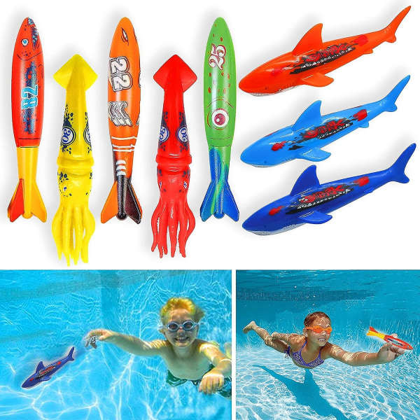 Lasten allassukellusleikkisetti, harjoittele sukellusta ja uintia, vedenalainen monivärinen uppoava kalmari (6 kpl set )[HK] Various color classification