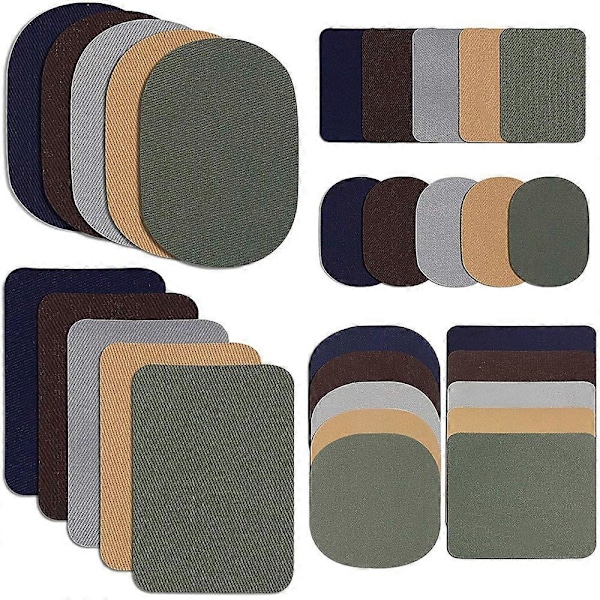 30 Stycken Stryk-på-Tyg Lappar Tyg Reparationslappar Twill Klädreparationskit för Jacka Kläder, 5 Färger[HK] as shown
