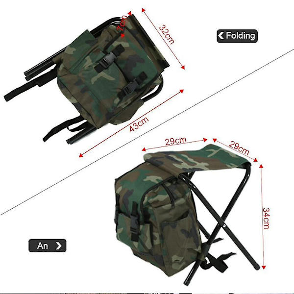 2 i 1 Utomhus Fiske Stol Fällbar Camping Pall Bärbar Ryggsäck Kylare Isolerad Picknick Väska Vandring Säte Bord Björnväska[HK]