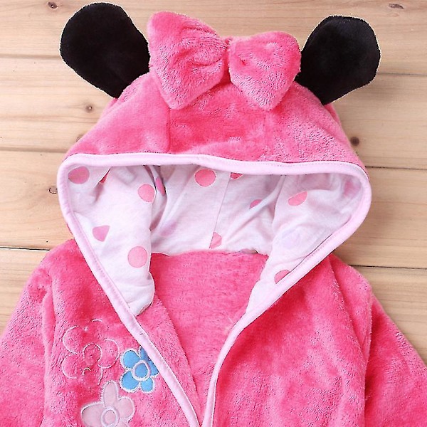 2023 Baby Kids Mickey Mouse Hætte Badekåbe Fleece Morgenkåbe Dreng Pige Tegneserie Nattøj Nattøj Nattøj Pyjamas Komfortabel Nattøj PJs Badekåbe Alder 1-6 År Rose Red 4-5 Years