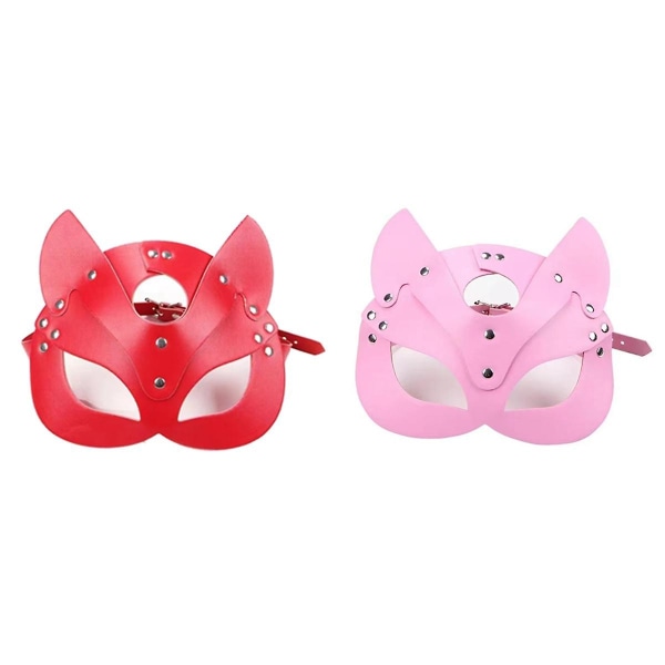 Kvinder Katte Mask Half Face Cats Mask Læder Katte Øre Mask Cosplay kostume tilbehør, pink([HK])