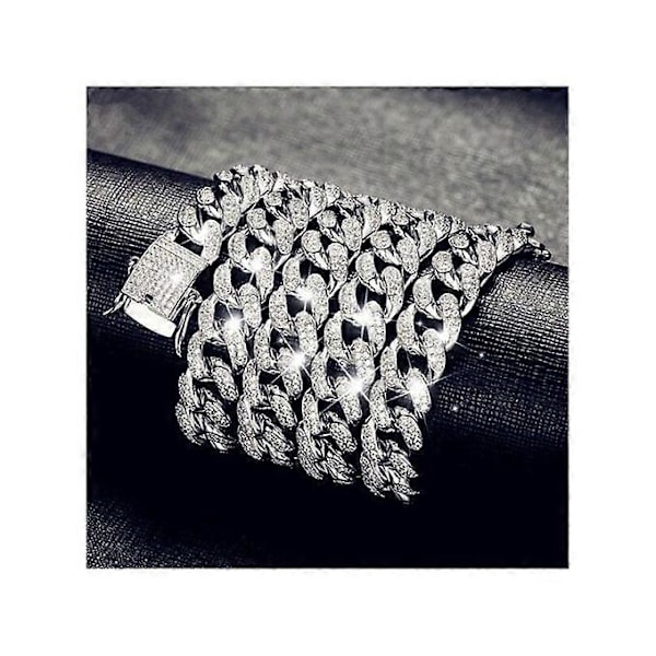 Herre Hip Hop 9\" Armbåndsur & 18\" Iced Out Cuban HalskjedeXD2458-341[HK]
