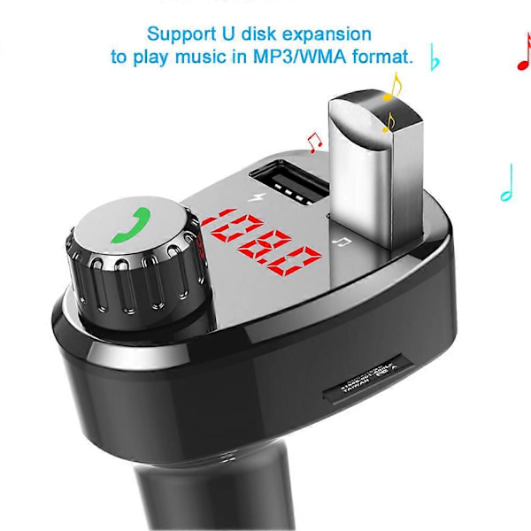 G13 Bærbar Bil MP3 Musikafspiller Bluetooth FM Transmitter Håndfri Opkald Auto Tilbehør Sort[HK]